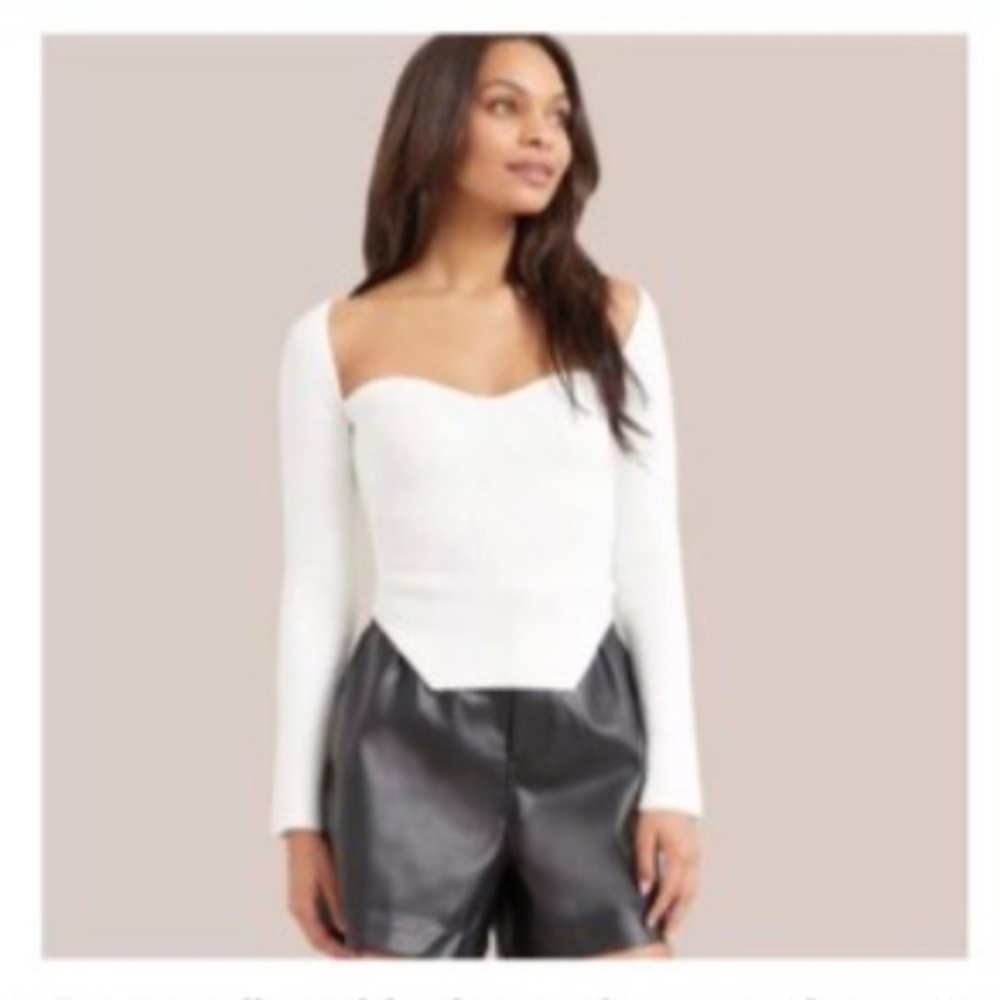 Modern Citizen Billie Ribbed Sweatheart Neck Sweater White